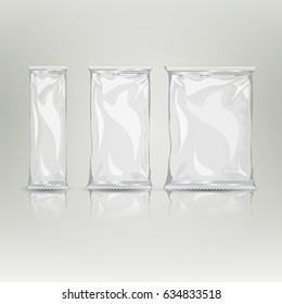 Set of Mock up shopping disposable nylon box or package. Realistic Plastic Pouch Template
