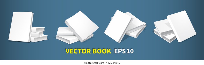 Set of mockup books. Four blank layouts, realistic three-dimensional image. For advertising publicationsю On a dark background. Vector illustration.