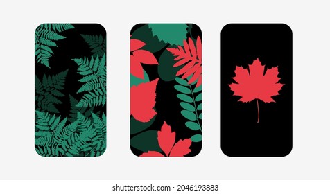 Set mockup covers for smartphone. Template case or sticker for technology device, branding, advertising, business and corporate identity. Nature background. Vector illustration mobile phone.