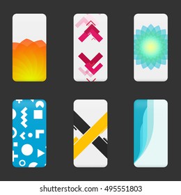 Set mockup covers for smartphone. Template case or sticker for technology device, branding, advertising, business and corporate identity. Vector illustration mobile phone.