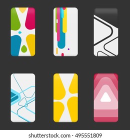 Set mockup covers for smartphone. Template case or sticker for technology device, branding, advertising, business and corporate identity. Vector illustration mobile phone.