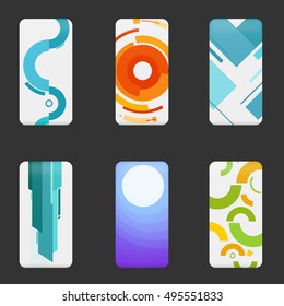 Set mockup covers for smartphone. Template case or sticker for technology device, branding, advertising, business and corporate identity. Vector illustration mobile phone.