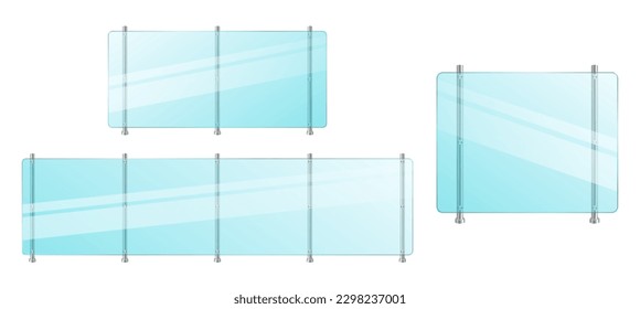 set mockup glass railing with fence section isolated - 3d illustration