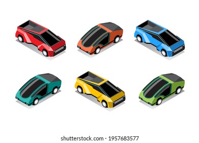 Set of mockup hi-tech car in modern style, difference model and design on white background, isolated vector illustration
