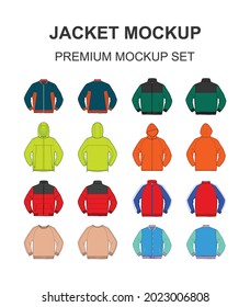 Set Of Mockup Jacket mountain, varsity, windbreaker, sweater vector