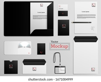 Set of mockup. Layouts with an example logo for your style. Set of envelopes, cards, folders, etc. Vector illustration