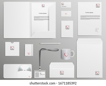 Set of mockup. Layouts with an example logo for your style. Set of envelopes, cards, folders, etc. Vector illustration