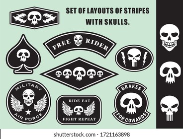 A set of mock-up patches with the image of a skull. For military and bikers