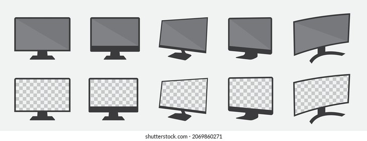 Configura la maqueta de dispositivos realistas. Smartphone, tablet, laptop, monitor y TV en un fondo blanco y transparente. Ilustración vectorial plana
