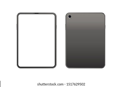 Set Mock-up of realistic Tablet. Front side with screen and back side with camera isolated on white background with shadow. Flat vector illustration EPS 10.