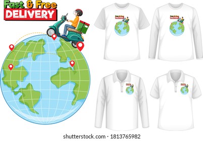 Set of mockup shirt with delivery theme illustration