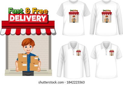 Set of mockup shirt with delivery theme illustration