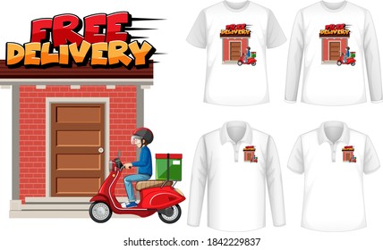 Set of mockup shirt with delivery theme illustration
