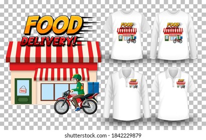 Set of mockup shirt with delivery theme illustration