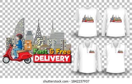 Set of mockup shirt with delivery theme illustration