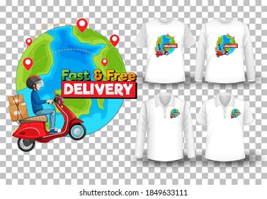 Set of mockup shirt with delivery theme illustration