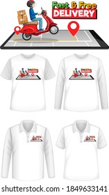 Set of mockup shirt with delivery theme illustration