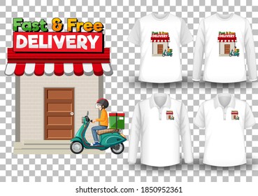 Set of mockup shirt with delivery theme illustration