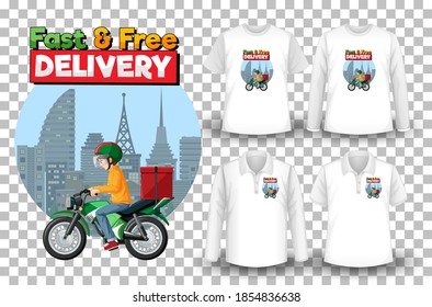 Set of mockup shirt with delivery theme illustration