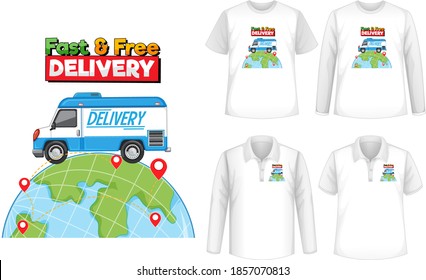 Set of mockup shirt with delivery theme illustration