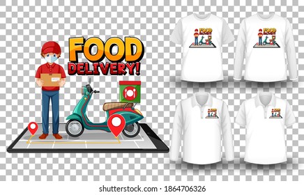 Set of mockup shirt with delivery theme illustration