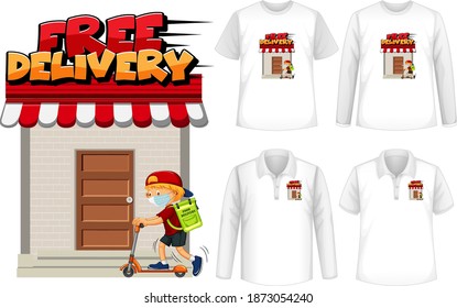 Set of mockup shirt with delivery theme illustration