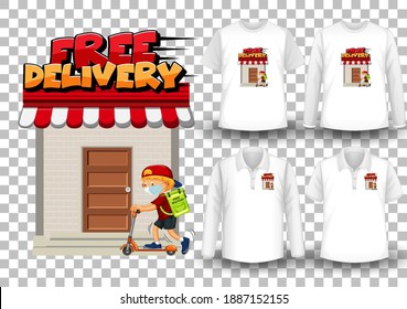 Set of mockup shirt with delivery theme illustration