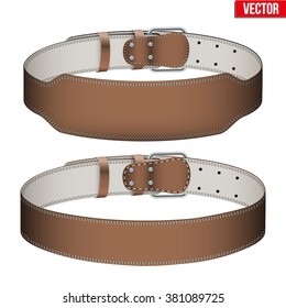 Set of Mockup Sport Weightlifting GYM Leather Belts with space for your brands. Wide and narrow models. Vector Illustration isolated on white background.