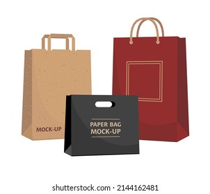 A set of mockups of colored paper bags. Vector.