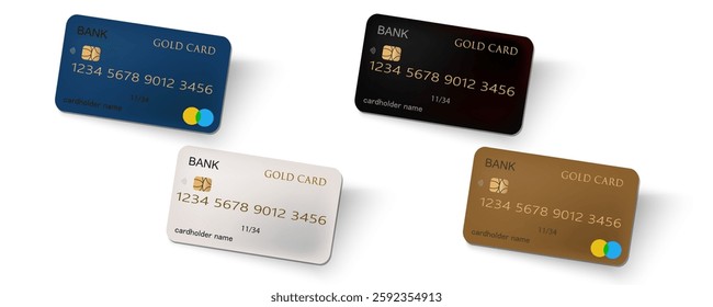 Set of mockups of credit and gift bank cards. Vector template of plastic bank cards png on transparent background.