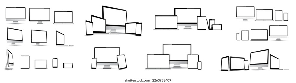 Set mockups technology devices with empty display - stock vector