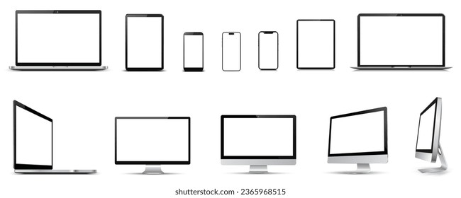 Set mockups technology devices with empty display - vector