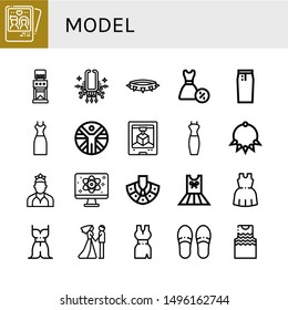 Set of model icons such as Couple, Coffee grinder, Necklace, Dress, Pencil skirt, Vitruvian man, d printing, Dancer, Quantum, Slippers, Tanktop , model