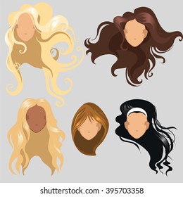 Set for modeling the face of a beautiful young girl. Haircut and hairstyle. Vector cartoon close-up illustration.
