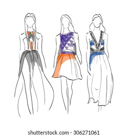 Set Models Fashion. Sketch, Excellent Vector Illustration, EPS 10