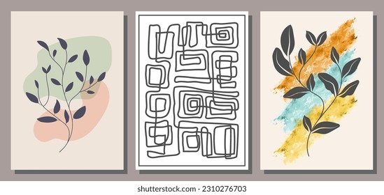 A set of models of fine art in an abstract style. The layout of a painting, poster, poster or banner in a minimalist design for interior creativity and creative ideas. 
