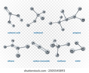 A set of models of molecules of various substances. Vector illustration.