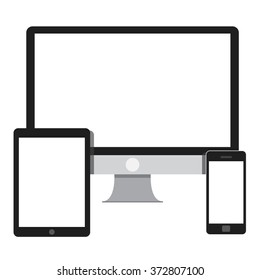 Set of moder technology electronic devices. Computer Screen, Tablet PC and Mobile Phone Vector Flat.