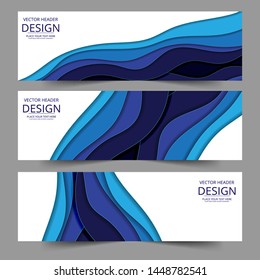 Set Modern 3d paper cut art template with abstract curve. Web banner blue  line wave standee business brochure template design. Vertical Abstract colorful geometric texture background 
