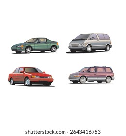 Set of modern 3d render car models, simplified shapes, big wheels, new generation car, yellow black and white colors [Converted]