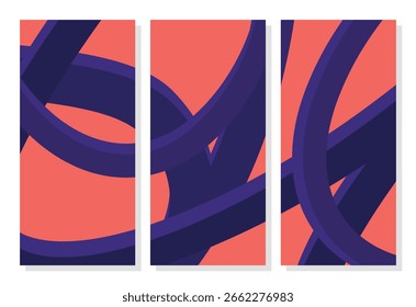 Conjunto de fundos vetoriais 3D modernos, com curvas e formas. Ideias de fundo para decoração de casa, banner, cartaz, modelo, brochura, folheto, cartão postal, tapetes e tapete, cortinas, lençol de cama