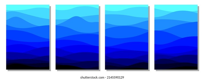 Set of modern 4 abstract backgrounds with abstract gradient linear waves. Vector flyer illustration to create a trendy abstract cover, banner, poster, booklet.