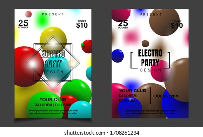 Set modern a4 cover design background template with colorful 3d sphere ball illustration. Dynamic vector can use for club invitation, poster theme dance, party fun, music event, festival, ads business