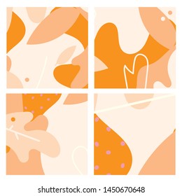 Set of Modern Abstract Art. Design Element. Abstract Orange Shapes wall Decor. Scandinavian style print. Mid century wall art. Design Templates for Social Media Stories. Minimal Trendy Style