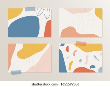 Diseño moderno de arte abstracto con formas orgánicas en tonos pastel. Arte mural contemporáneo, volante, boletín informativo, portada de revista, embalaje y diseño de marca.