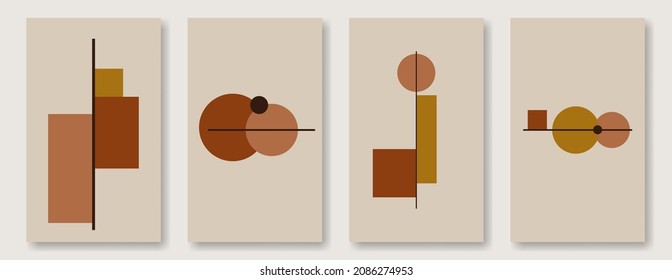 Set von modernen abstrakten Kunstdesigns, geometrischen einfachen Formen auf beigem Leinwand. Zeitgenössische Kunst, vertikale minimalistische Druckplakate