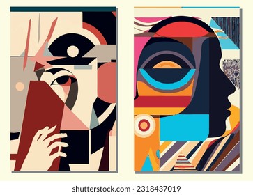 Set of modern abstract art tiles arranged in a captivating mosaic pattern, presented in high-quality illustration. The design showcases random scattered shapes. Vector Art. Modern Art