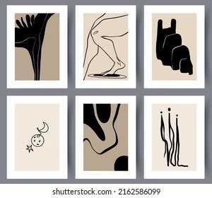 Set of modern abstract art wall posters and banners for print. Collection of minimalistic abstractionism printable artworks for interior design. Vector illustration. 