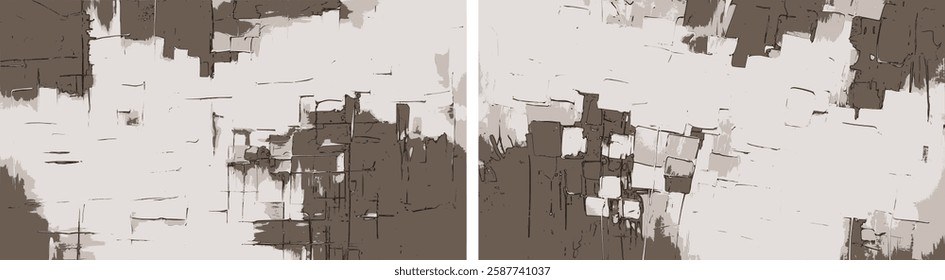 Set of modern abstract background designs in sepia color blending textured forms with bold paint strokes, offering a timeless perspective on modern art
