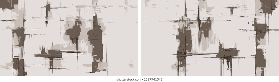 Set of modern abstract background designs in sepia color blending textured forms with bold paint strokes, offering a timeless perspective on modern artworks
